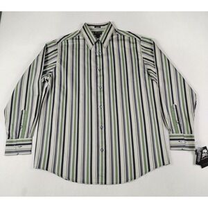 Axcess Dress Shirt Mens Large Green Gray Stripe Classic‎ Fit Cotton Corpcore